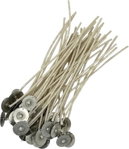 50 Pack | Jess Mae® ECO 10 Candle Wicks | 6 Inch | Pre-Tabbed & Pre-Waxed | Cotton Paper-Core Wicks with Metal Sustainer Tabs | for Soy, Paraffin, Beeswax, Coconut & Gel Container Candle Making in Saudi Arabia