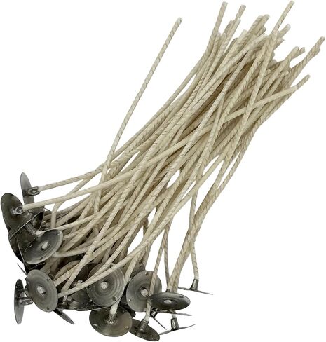 50 Pack | Jess Mae® ECO 10 Candle Wicks | 6 Inch | Pre-Tabbed & Pre-Waxed | Cotton Paper-Core Wicks with Metal Sustainer Tabs | for Soy, Paraffin, Beeswax, Coconut & Gel Container Candle Making in Saudi Arabia