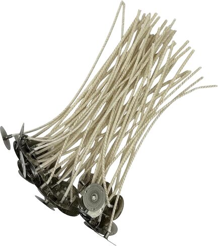 50 Pack | Jess Mae® ECO 10 Candle Wicks | 6 Inch | Pre-Tabbed & Pre-Waxed | Cotton Paper-Core Wicks with Metal Sustainer Tabs | for Soy, Paraffin, Beeswax, Coconut & Gel Container Candle Making in Saudi Arabia