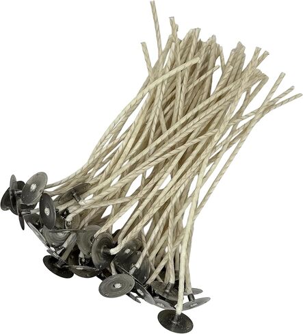 50 Pack | Jess Mae® ECO 10 Candle Wicks | 6 Inch | Pre-Tabbed & Pre-Waxed | Cotton Paper-Core Wicks with Metal Sustainer Tabs | for Soy, Paraffin, Beeswax, Coconut & Gel Container Candle Making in Saudi Arabia