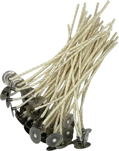 50 Pack | Jess Mae® ECO 10 Candle Wicks | 6 Inch | Pre-Tabbed & Pre-Waxed | Cotton Paper-Core Wicks with Metal Sustainer Tabs | for Soy, Paraffin, Beeswax, Coconut & Gel Container Candle Making in Saudi Arabia