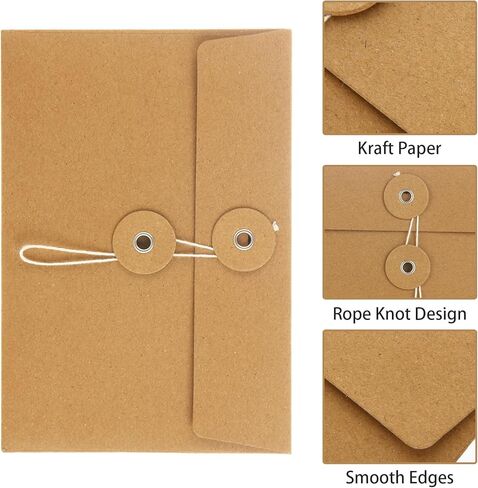 80 PCS Brown Kraft Envelopes 4x6 Inch Vintage Envelope Pockets String Closure, Manilla Envelopes for Mail Postcard Bills Invitation in Kuwait