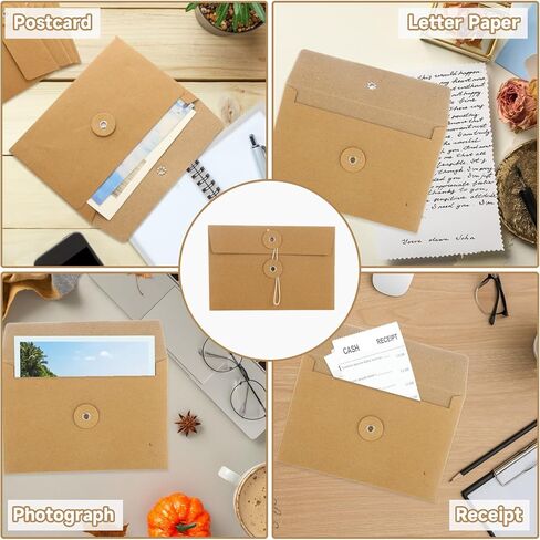 80 PCS Brown Kraft Envelopes 4x6 Inch Vintage Envelope Pockets String Closure, Manilla Envelopes for Mail Postcard Bills Invitation in Kuwait