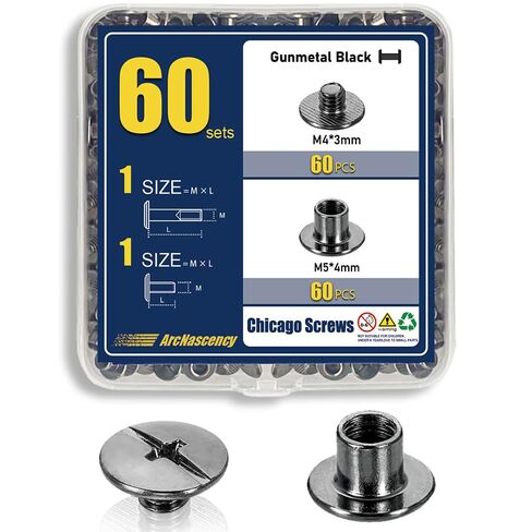 60 Sets Chicago Screws for Kydex Holsters and Thin Leather, M5x4mm Post & M4x3mm Screw (5/32"), Carbon Steel Binding Fasteners for Watch Bands, (Gunmetal Black) in Saudi Arabia