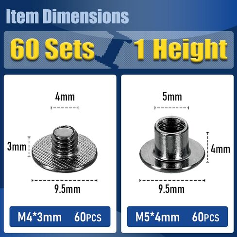 60 Sets Chicago Screws for Kydex Holsters and Thin Leather, M5x4mm Post & M4x3mm Screw (5/32"), Carbon Steel Binding Fasteners for Watch Bands, (Gunmetal Black) in Saudi Arabia