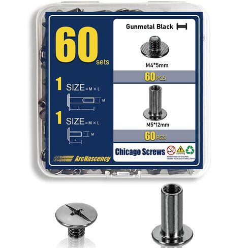 60 Sets Chicago Screws for Kydex Holsters and Thin Leather, M5x4mm Post & M4x3mm Screw (5/32"), Carbon Steel Binding Fasteners for Watch Bands, (Gunmetal Black) in Saudi Arabia