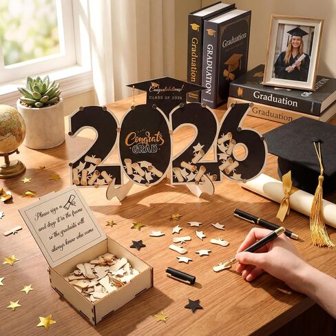 Graduation Guest Book Class of 2026 Black Graduation Cap Guest Book Alternative with Wood Grad Cap and Scroll Sign Keepsake for Congrats Grad Ceremony Party Favor Supplies in Kuwait