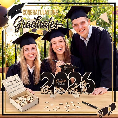Graduation Guest Book Class of 2026 Black Graduation Cap Guest Book Alternative with Wood Grad Cap and Scroll Sign Keepsake for Congrats Grad Ceremony Party Favor Supplies in Kuwait