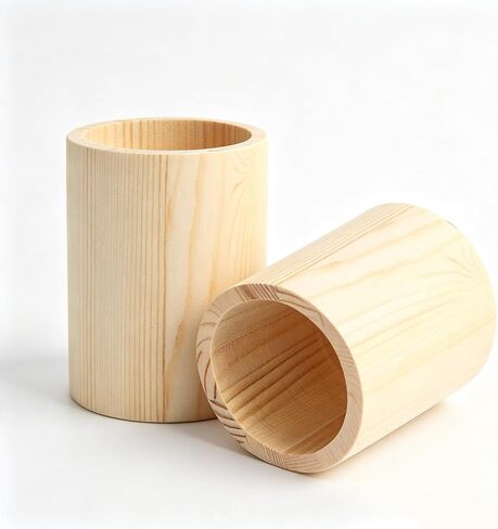2-Pack 4 Inch Unfinished Round Wooden Cup Wood Pen Pencil Holder for DIY Crafts Makeup Brushes Home Office Supplies and Desk Organizer in Saudi Arabia