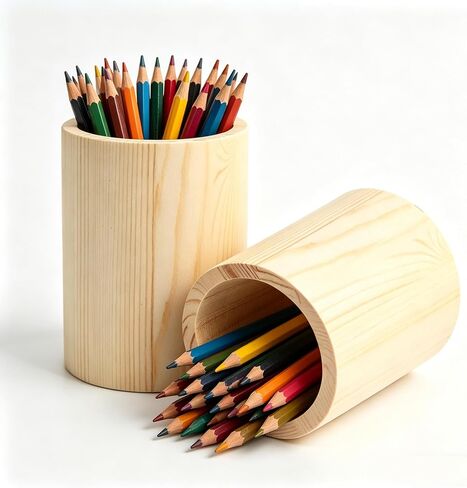 2-Pack 4 Inch Unfinished Round Wooden Cup Wood Pen Pencil Holder for DIY Crafts Makeup Brushes Home Office Supplies and Desk Organizer in Saudi Arabia