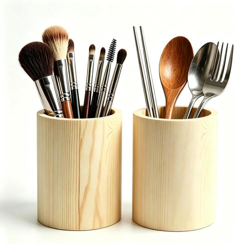 2-Pack 4 Inch Unfinished Round Wooden Cup Wood Pen Pencil Holder for DIY Crafts Makeup Brushes Home Office Supplies and Desk Organizer in Saudi Arabia