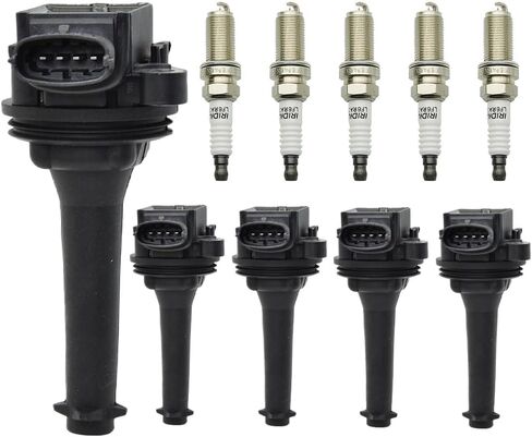 مجموعة من 5 ملفات إشعال UF341 وشمعات إشعال إيريديوم متوافقة مع فولفو C70 S60 S70 S80 V70 XC70 XC90 1999-2007 2.3L 2.4L 2.5L 2.8L 2.9L يستبدل # 9125601 30713416 5C1320 in Kuwait