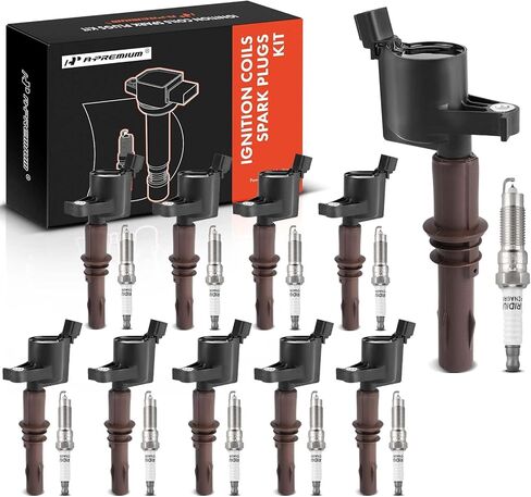 A-Premium Ignition Coils & Spark Plugs Kits Compatible with Ford F-150 2008-2010 F-250 F-350 F-450 Super Duty Mustang Lincoln Navigator 4.6L 5.4L 6.8L Iridium Black Set of 10 in Kuwait