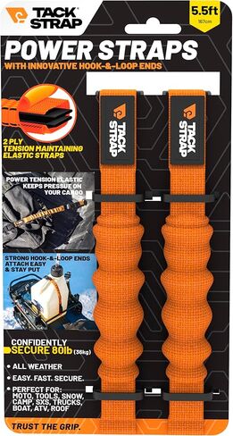 Power Strap 5.5 ft Adventure Tie Down, Self-Tensioning Elastic Core for Secure Hold, Scratch-Free Hook-and-Loop, Quick-Release Buckle, 2 Pack in Kuwait