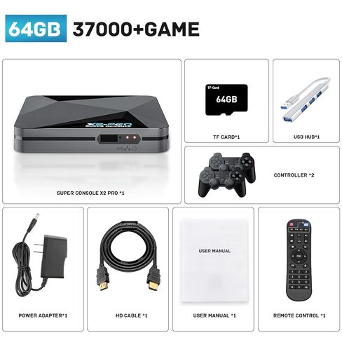 وحدة تحكم ألعاب Kinhank Retro، وحدة تحكم Super Console X2 Pro مدمجة 37000+ لعبة، وحدة تحكم ألعاب فيديو Android 9.0/Emuelec 4.6، مخرج 4K UHD، 2.4G/5G، BT 5.0 in Kuwait