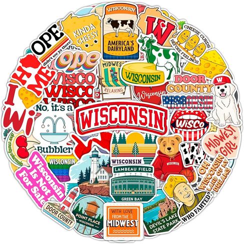 100Pcs Wisconsin Stickers and Decals for Water Bottle, Laptops, for Luggage - Wisconsin Gifts, Party Supplies - Gift for Women & Men in Saudi Arabia