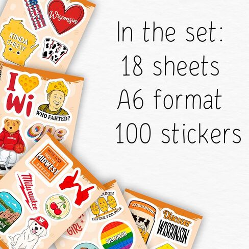100Pcs Wisconsin Stickers and Decals for Water Bottle, Laptops, for Luggage - Wisconsin Gifts, Party Supplies - Gift for Women & Men in Saudi Arabia