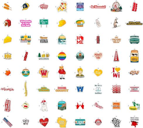 100Pcs Wisconsin Stickers and Decals for Water Bottle, Laptops, for Luggage - Wisconsin Gifts, Party Supplies - Gift for Women & Men in Saudi Arabia