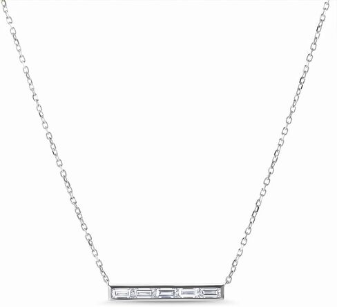 Women's Necklace, 925 Sterling Silver Plated 14K Gold with Cubic Zirconia, 15 + 2 Inch Extender Chain, Minimalist Bar Pendant Necklace for Women in Saudi Arabia