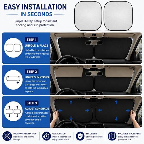 RevLux Car Windshield Sun Shade | Keeps Car Cooler in Extreme Heat, Blocks 99% UV Rays & Protects Dashboard from Cracking | ZeroLight Thermal Shield Tech | Foldable Sunshade for Sedan SUV Truck in Saudi Arabia