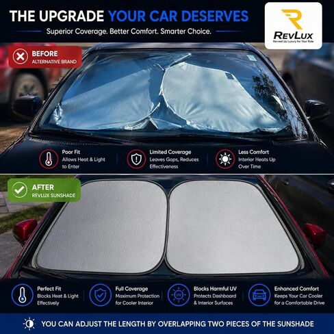 RevLux Car Windshield Sun Shade | Keeps Car Cooler in Extreme Heat, Blocks 99% UV Rays & Protects Dashboard from Cracking | ZeroLight Thermal Shield Tech | Foldable Sunshade for Sedan SUV Truck in Saudi Arabia