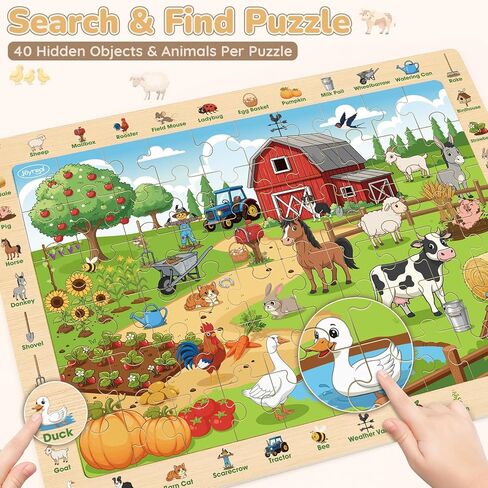 Joyreal Wooden Puzzles for Kids Ages 4-6, 4 x 60 Piece Search and Find Puzzles for Toddlers 3-5, Educational Animal Learning Toys, Birthday Gifts for 3 4 5 6 Year Old Boys Girls in Saudi Arabia