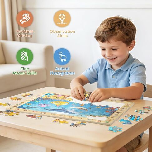 Joyreal Wooden Puzzles for Kids Ages 4-6, 4 x 60 Piece Search and Find Puzzles for Toddlers 3-5, Educational Animal Learning Toys, Birthday Gifts for 3 4 5 6 Year Old Boys Girls in Saudi Arabia