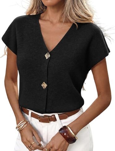 ZAFUL Women's Short Sleeve Office Spring Fall Winter Cardigan Sweater Button Down V Neck Slim Fit Knit Tops in Saudi Arabia
