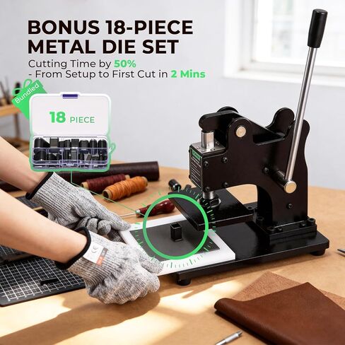 5x3.5inch Small Leather Die Cutting Machine - 1 Ton Pressure with 18-Piece Die Set, Compact Desk-Friendly for DIY Crafting, Manual Die Cutter Stamping Machine, Adjustable Pressure Stroke in Saudi Arabia