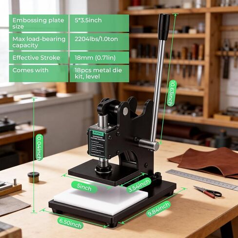 5x3.5inch Small Leather Die Cutting Machine - 1 Ton Pressure with 18-Piece Die Set, Compact Desk-Friendly for DIY Crafting, Manual Die Cutter Stamping Machine, Adjustable Pressure Stroke in Saudi Arabia
