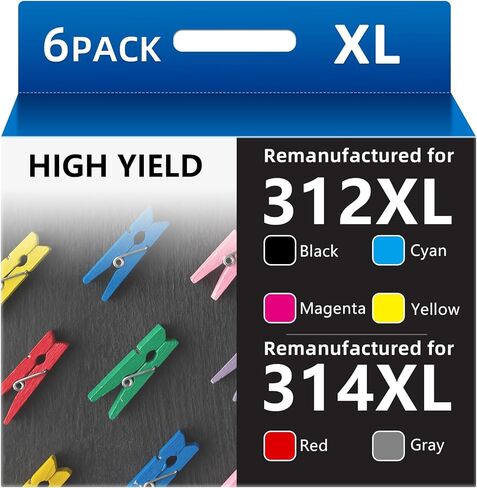 استبدال خراطيش الحبر المعاد تصنيعها من Weemay لخراطيش الحبر Epson 312XL 314XL المتوافقة مع طابعة Expression Photo XP-15000 XP15000 (6 عبوات، أسود، سماوي، أرجواني، أصفر، أحمر، رمادي) in Kuwait