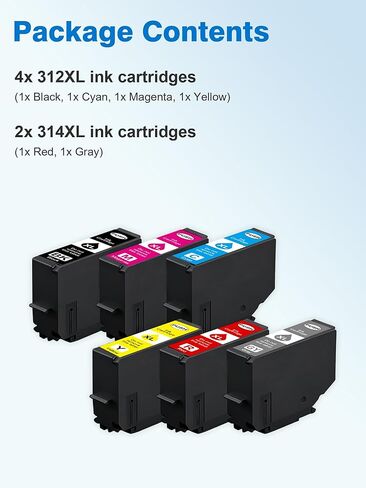 استبدال خراطيش الحبر المعاد تصنيعها من Weemay لخراطيش الحبر Epson 312XL 314XL المتوافقة مع طابعة Expression Photo XP-15000 XP15000 (6 عبوات، أسود، سماوي، أرجواني، أصفر، أحمر، رمادي) in Kuwait
