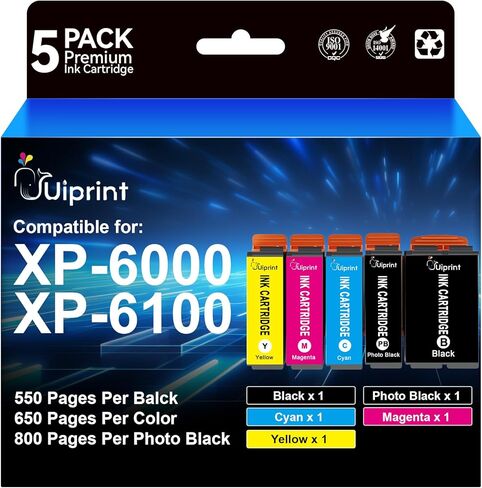 خراطيش حبر متعددة العبوات بديلة مُعاد تصنيعها لخراطيش حبر إبسون تعمل مع طابعة Expression Premium XP-6100 XP-6000، BK/PGBK/C/M/Y، 5 عبوات عالية الإنتاجية in Kuwait
