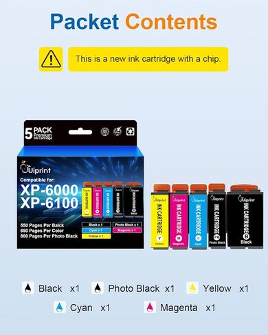 خراطيش حبر متعددة العبوات بديلة مُعاد تصنيعها لخراطيش حبر إبسون تعمل مع طابعة Expression Premium XP-6100 XP-6000، BK/PGBK/C/M/Y، 5 عبوات عالية الإنتاجية in Kuwait