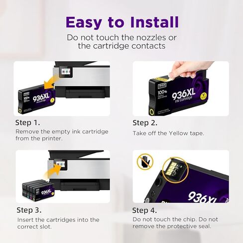 متوافقة مع خراطيش الحبر 936 936XL البديلة لمجموعة خراطيش الحبر 936 936e 936XL التي تعمل مع طابعات OfficeJet Pro 9110، 9120، 9130، 9730، 9720 (4 حزم، BK/C/Y/M) in Kuwait