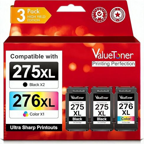 PG-275 XL/CL-276 XL (3-Pack) Compatible with Canon 275 and 276 Ink Cartridges 275XL 276XL for Printer Pixma TR4720 TS3720 TS3522 TR4722 TS3722 TS3520 TS3700 TR4723 TS3500 TR4700 (2 Black, 1 Color) in Kuwait