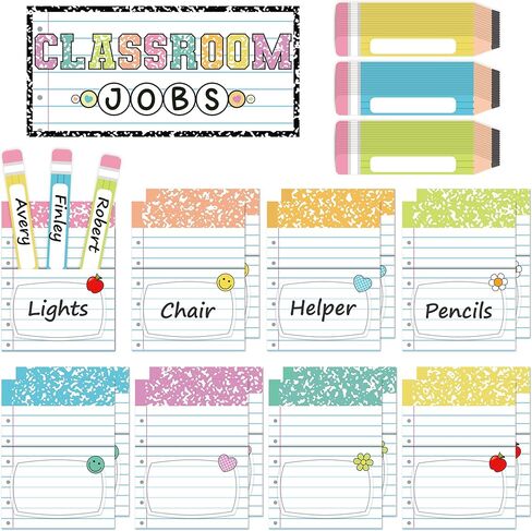 Composition Pastel Classroom Jobs Bulletin Board Set Colorful Class Jobs Chart with Name Tags Composition Notebook Classroom Teachers Helper Cards for Back to School Office Wall Decorations in Saudi Arabia