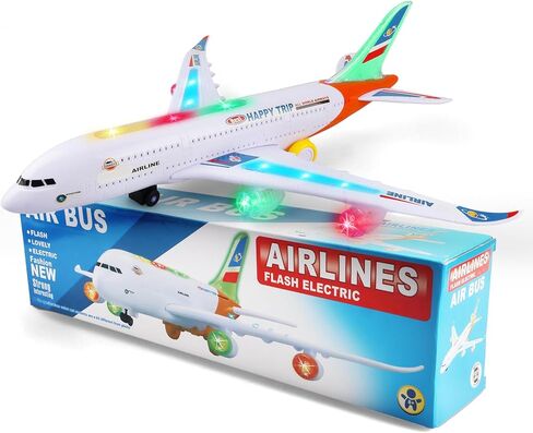 Kids Airplane Toy - Electric Aeroplane Toy with Flashing LED Lights & Sounds, Bump and Go Plane Model for Toddlers Boys Girls Ages 3 4 5 6 7 8, Christmas Birthday Gifts in Saudi Arabia