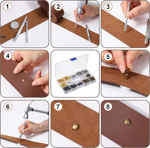 363 Pcs Leather Rivet Kit for Crafts 157 Inches Leather Straps Flat with 1 2 Inch Wide 360 Rivets and 1 Double Tubular Metal Studs Setting Craft Tool for DIY Craft Repairs Decoration in Kuwait