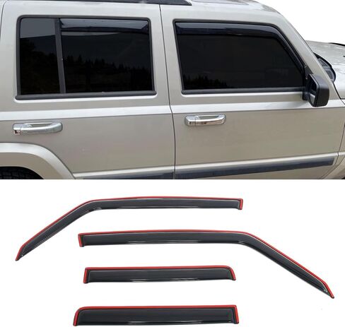 IKON MOTORSPORTS في أقنعة نافذة القناة متوافقة مع قائد جيب 2006-2010، واقيات المطر من الدخان الأكريليك ذات النمط النحيف، عاكسات الرياح الجانبية للنافذة 4 قطع in Kuwait