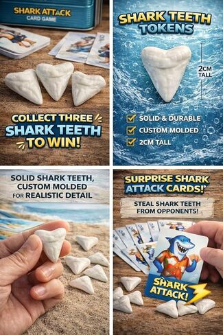 Shark Attack Card Game – Fast-Paced Family Strategy Game for All Ages, 2–6 Players, Includes 52 Cards & Shark Teeth Tokens in Durable Tin – Beach & Travel Game in Saudi Arabia