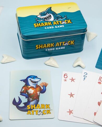 Shark Attack Card Game – Fast-Paced Family Strategy Game for All Ages, 2–6 Players, Includes 52 Cards & Shark Teeth Tokens in Durable Tin – Beach & Travel Game in Saudi Arabia
