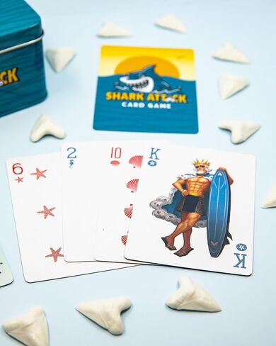 Shark Attack Card Game – Fast-Paced Family Strategy Game for All Ages, 2–6 Players, Includes 52 Cards & Shark Teeth Tokens in Durable Tin – Beach & Travel Game in Saudi Arabia