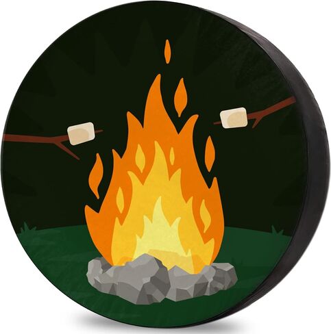 Trailer Tire Cover Camping Fire and Marshmallows RV Tire Cover for Trailer Tires Weatherproof Dustproof for Trailer CRV SUV Camp Travel Trailer 12'' 13'' 14'' 15'' 16'' 17'' (QC1103000) in Saudi Arabia