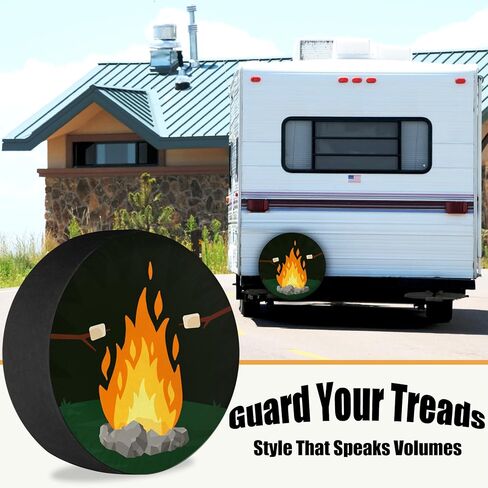Trailer Tire Cover Camping Fire and Marshmallows RV Tire Cover for Trailer Tires Weatherproof Dustproof for Trailer CRV SUV Camp Travel Trailer 12'' 13'' 14'' 15'' 16'' 17'' (QC1103000) in Saudi Arabia