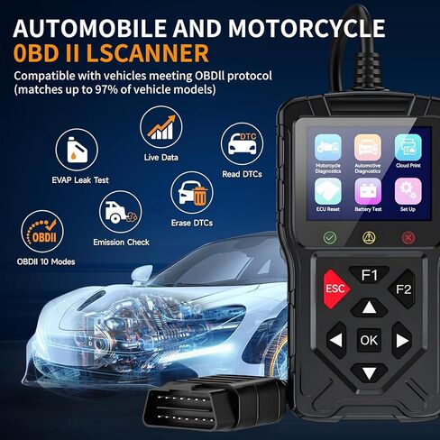 M60 2-in-1 OBD2 Scanner for Car & Motorcycle, Enhanced Live Data & Engine Fault Code Reader, Diagnostic Scan Tool for Error Check and Clear,Used for Almost OBDII Protocol Vehicles (Black) in Saudi Arabia