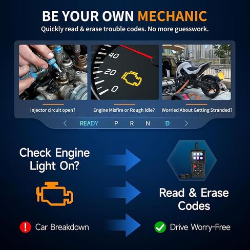 M60 2-in-1 OBD2 Scanner for Car & Motorcycle, Enhanced Live Data & Engine Fault Code Reader, Diagnostic Scan Tool for Error Check and Clear,Used for Almost OBDII Protocol Vehicles (Black) in Saudi Arabia