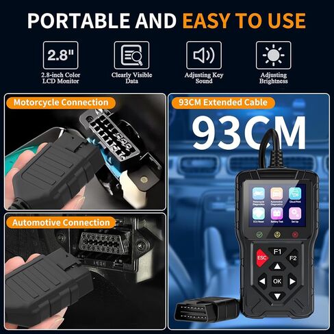 M60 2-in-1 OBD2 Scanner for Car & Motorcycle, Enhanced Live Data & Engine Fault Code Reader, Diagnostic Scan Tool for Error Check and Clear,Used for Almost OBDII Protocol Vehicles (Black) in Saudi Arabia