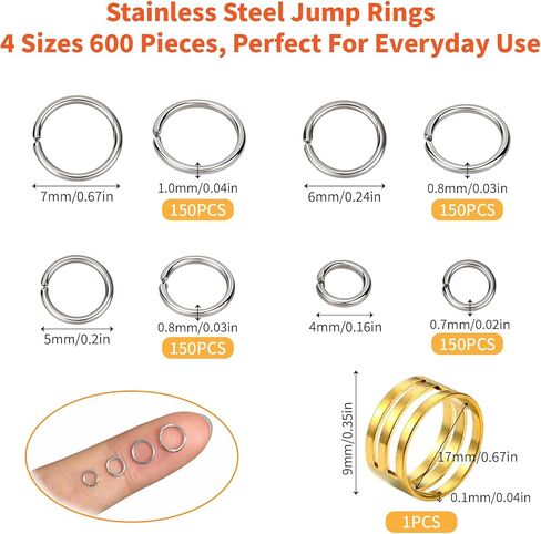 Stainless Steel Jump Ring - 600pcs 4 Sizes 4/5/6/7mm Silver Open Jump Rings for Jewelry Making DIY Bracelet Necklace Earring Keychain Repair Connector in Kuwait