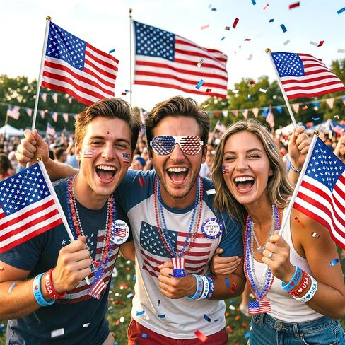 4 of July Accessories Party Favors, Independence Day Fourth of July Decorations American Memorial Parade Supplies with USA Flag, Glasses, Tatto, Blowouts, Gifts Red White Blue for Women Men in Saudi Arabia